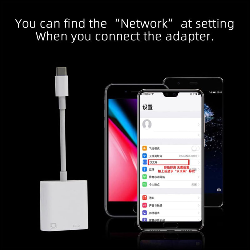 xiwai USB C Hub Type C to 100Mbps Networking RJ45 with PD Power Charge Adapter 2 in 1 USB Extender Compatible with Laptop Tablet Phone USB-C to RJ45 with PD Power