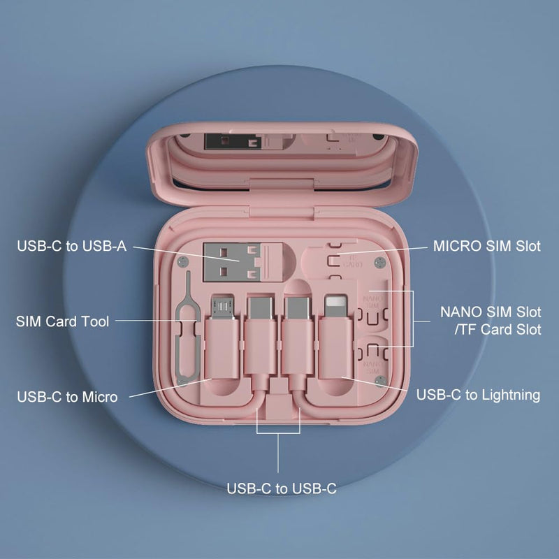 USB-C to USB Adapter, USB C to Lighting Cable Box Contains Makeup Mirror/USB C Cable/Micro USB to USB C/USB A to USB C, Cell Phone OTG Adapters for iPhone 14/15, Google Pixel, Samsung Galaxy… Pink