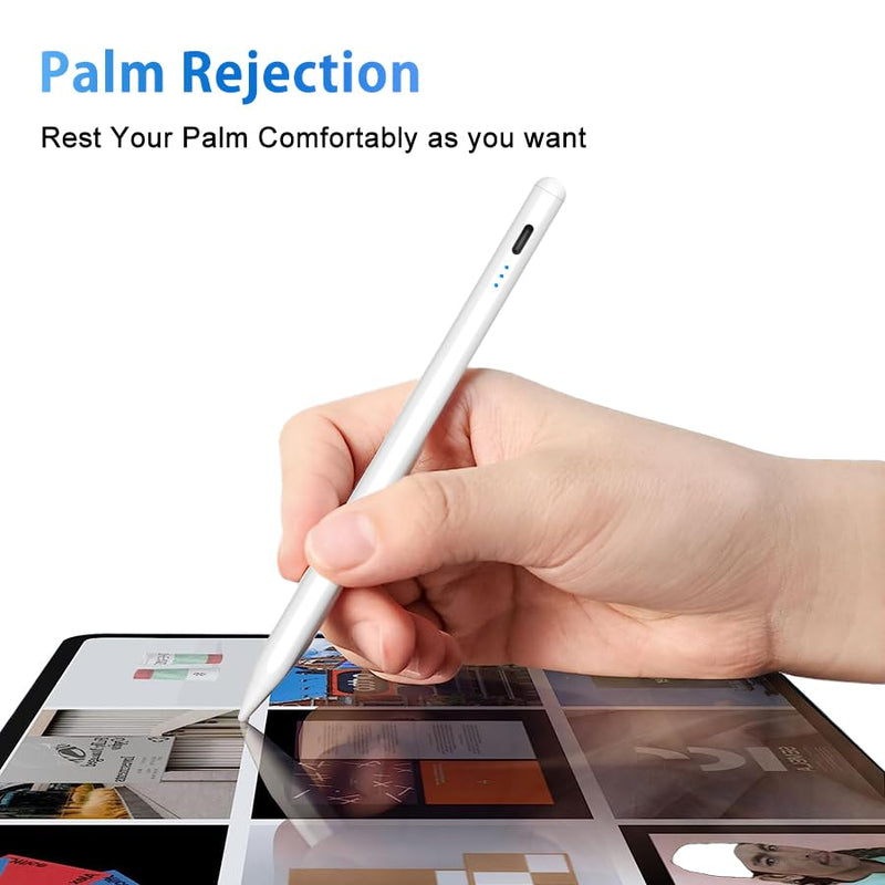 Stylus Pen for iPad, 5min Fast Charge Pencil for iPad/Pro/Air/Min 2018-2024, Pen for iPad with Tilt Sensitive& Palm Rejection& Magnetic for Professional Drawing, Writing, Working (White) WHITE