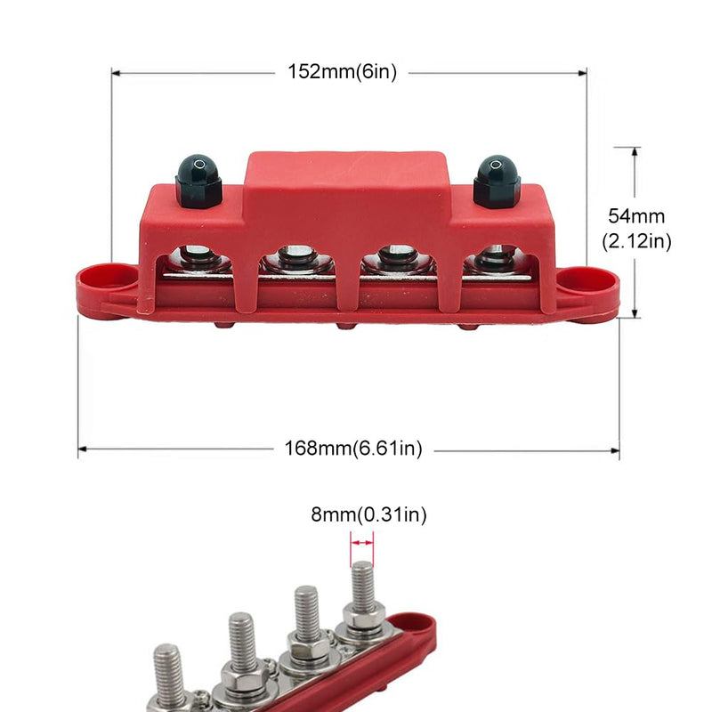 Pack of 2 Busbar 12V-48V DC Busbar Distribution Block 250A Power Distribution Block, Power Distribution Rail with 4 x M8 Bolt Connection for Car Marine Car Trailers Motorhome Boat