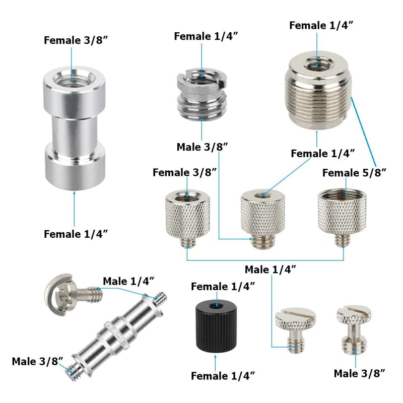 [AUSTRALIA] - CAMVATE 30PCS Camera Screw Mount Set 1/4 to 1/4,1/4 to 3/8,1/4 to 5/8,1/4 & 3/8 Camera Mount Adapter for Tripod/Monopod/Microphone/Flash Light/Quick Release Plate Converter Screws Adapter 