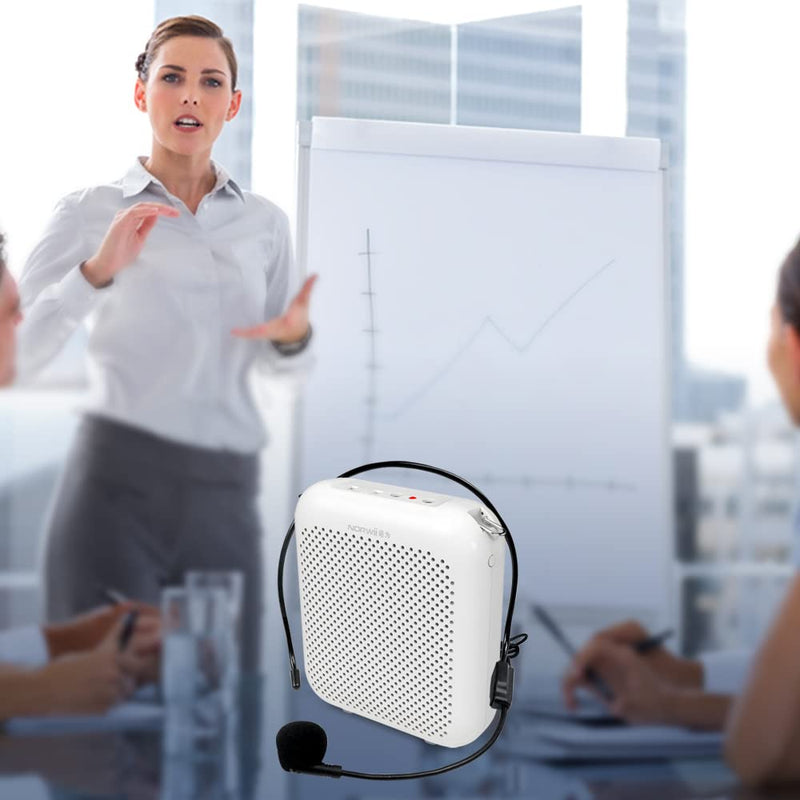 NORWII Portable Voice Amplifier Mini Rechargeable with Wired Microphone Headset & Waistband, 4000mAh Personal Voice Amplifier for Teachers, Presentation, Tour Guides, Meeting, Coaches (White) White