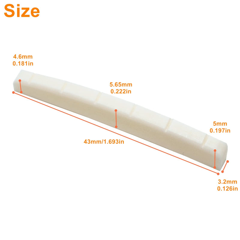 Miwayer 6 String Electric Guitar Bone Nut Curved Bottom Pre-Slotted Made of Real Bone (43 X 3.2 X 5/5.65/4.6mm 1 pack) 43 X 3.2 X 5/5.65/4.6mm 1 pack