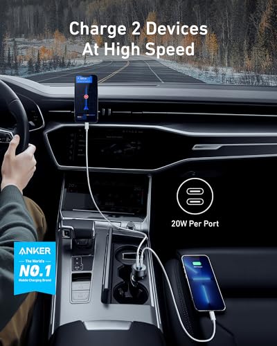 Anker USB C Car Charger with USB C Cable (3.3FT, 2Pack)