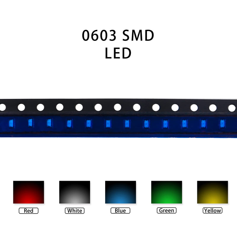 2pcs 0603 5 Colours 200-Piece SMD LED Diode Set, 0603 Lights, Various Diodes, SMD LED Diode Set, Green, Red, White, Blue, Yellow, Lighting Bulb, 40 Bulbs Each, 0603 LED Set