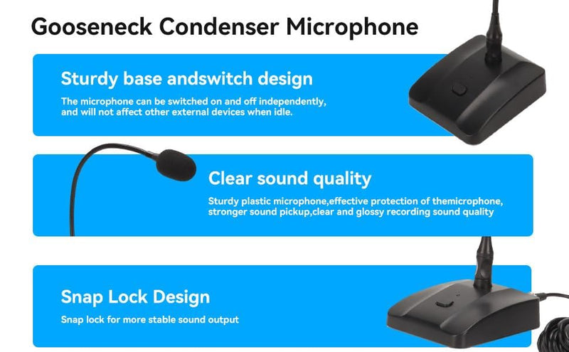 [AUSTRALIA] - Gooseneck Condenser Microphone, 6.35mm Wired Microphone with Mute Button Desktop Microphone Computer Mic Podium Microphones Desktop Paging Mic Corded Voice Mic for Meetings Lectures Recording 