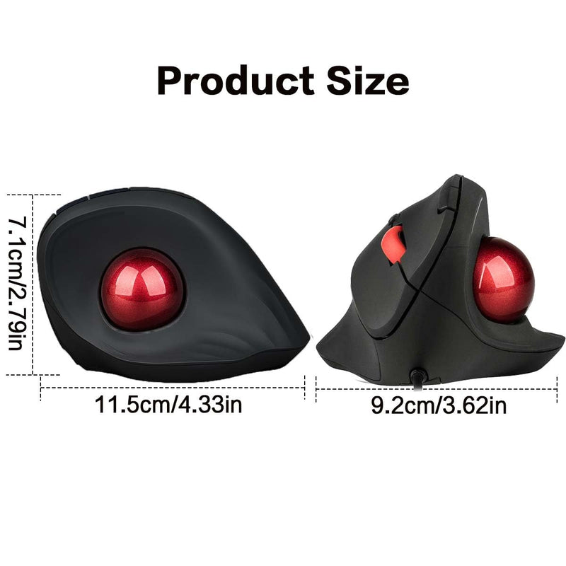 JOMAA Wired Trackball Mouse – 6-Button Ergonomic Design with CPI Switch (400/800/1200/1600), Red LED Indicator, 250Hz Polling Rate, Plug & Play, for PC, Laptop, Desktop (Red)