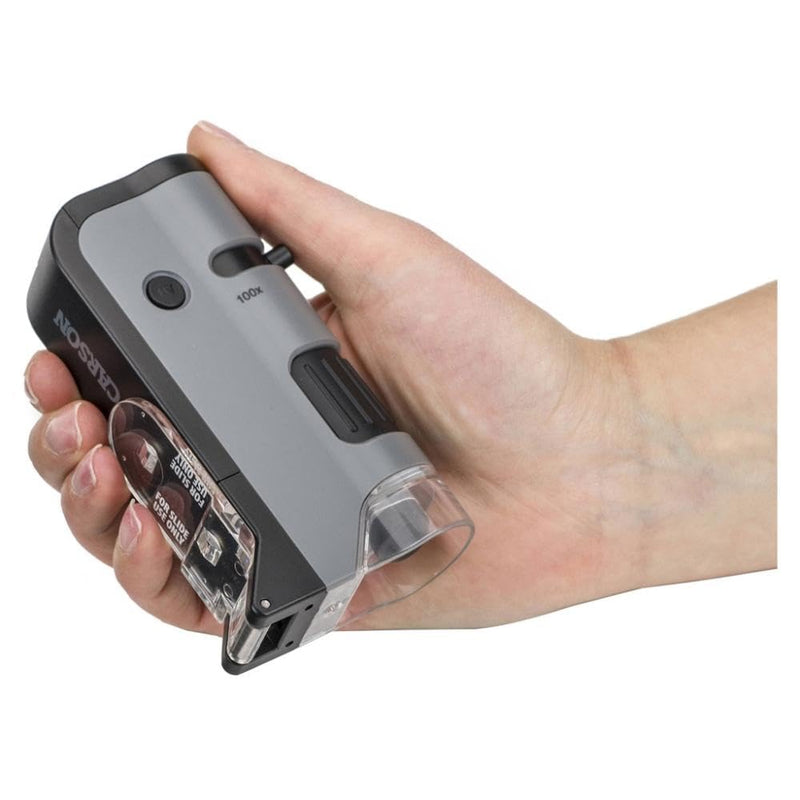 [AUSTRALIA] - Carson MicroFlip 100x-250x, LED UV Pocket Microscope with Smartphone Clip, STEM Education (MP-250) Single Pack 