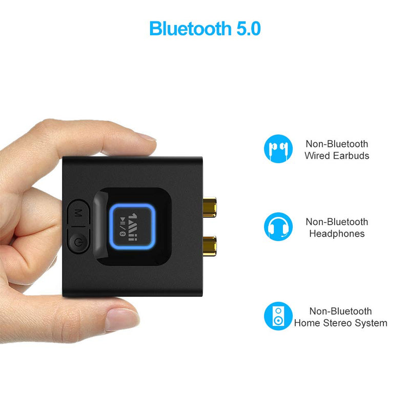 1Mii Bluetooth Audio Receiver 12hrs Playtime, Bluetooth 5.1 Adapter for Home Stereo Music Streaming System, Low Latency, Bass Mode(Audio Only) Black