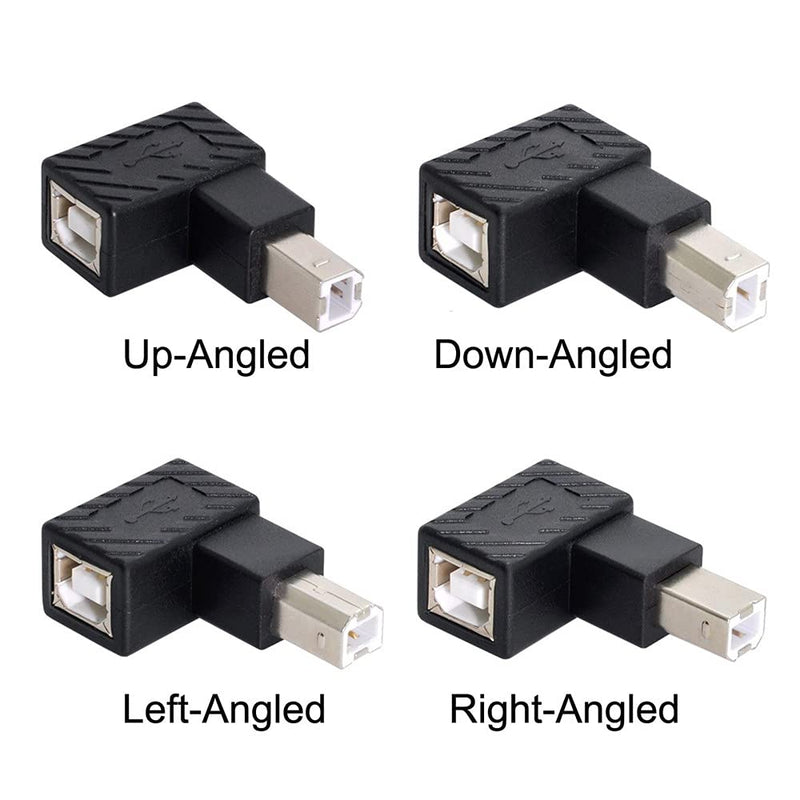 Xiwai 4Pcs USB 2.0 B Type Male to Female Extension Adapter Horizontal Vertical Angled 90 Degree for Disk Scanner