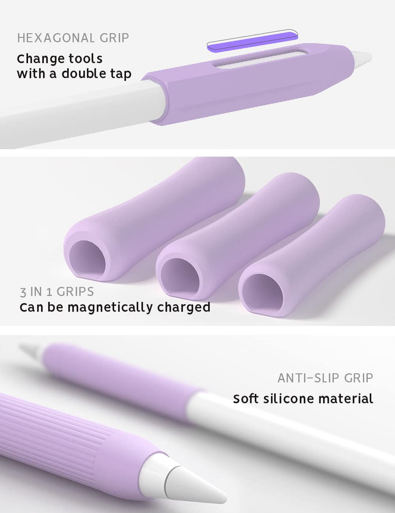 5 Pack Pencil Grips Compatible with Only Apple Pencil 2nd Generation Silicone Ergonomic Design Sleeve Holder(Lavender) Lavender