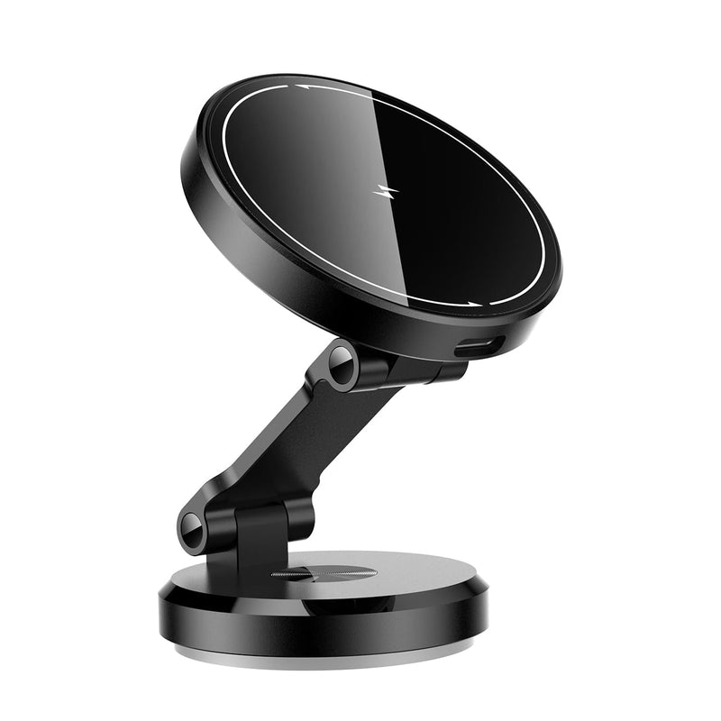 Metal MagSafe Car Mount Charger with 360° Rotatable Charging Panel & Base | 15W Fast Charging Magnetic Phone Holder, Strong Magnets Wireless Car Charger, Car Mount for iPhone 17 Pro Max 16 15 14 13 12 Black
