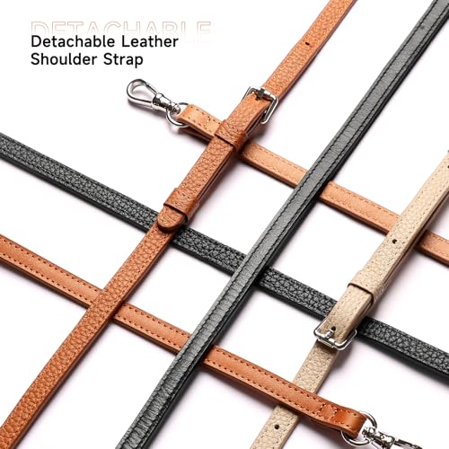 LUCKYCOIN 100% Genuine Leather Crossbody Wallet Phone Case for iPhone 16 Pro Max, Shockproof Phone Purse with Adjustable Lanyard Strap & Card Holder, Crossbody Purses for Women, Pebble Grain Black LZ-Black
