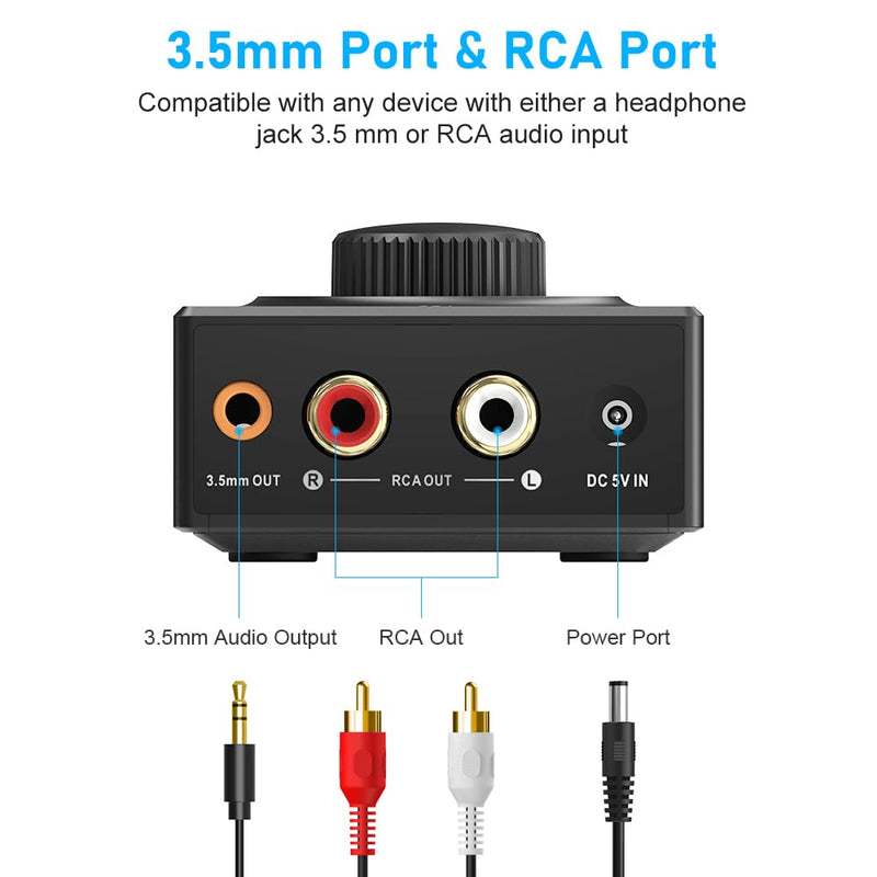 [AUSTRALIA] - YMOO B06T3 Bluetooth 5.3 Receiver, 100ft RCA Bluetooth Audio Adapter for 3.5mm Jack AUX HiFi Home Stereo/Speaker from Smartphone/Tablet/Laptop, Dual Link for Two Speakers, SBC AAC Audio Black 