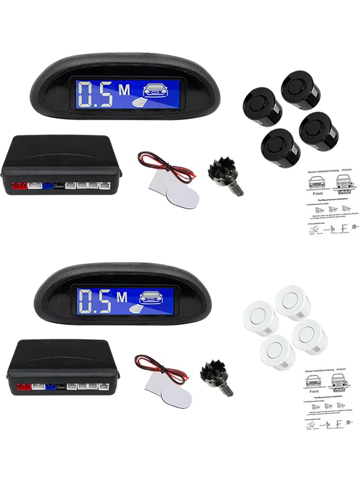 [AUSTRALIA] - 4 Sensors Car Parking Assistance Reversing Radar LED Display Sound Warning White, Car Reversing Radars System, Front/Rear LED Display 12V Car Vehicle Reverse Backup Radar System 