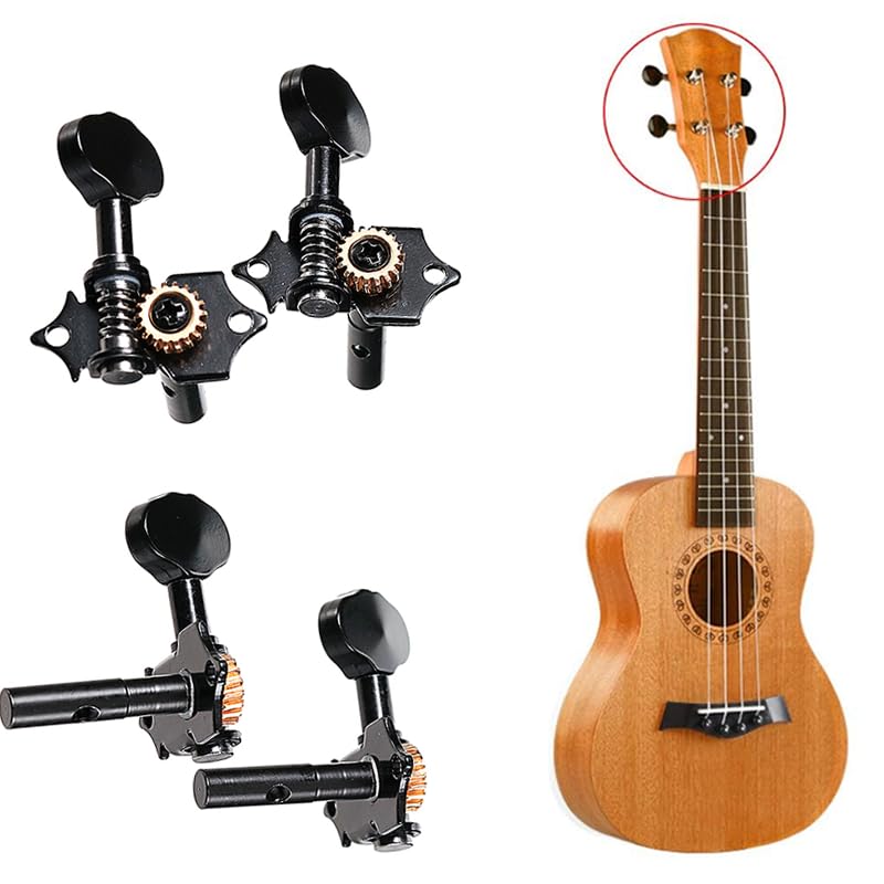 [AUSTRALIA] - 2R2L Black-Plated Tuning Peg Machine Head Tuners For 4 String Ukulele Guitar Bass-Gear Ratio 1:19 (GC502A) GC502A 