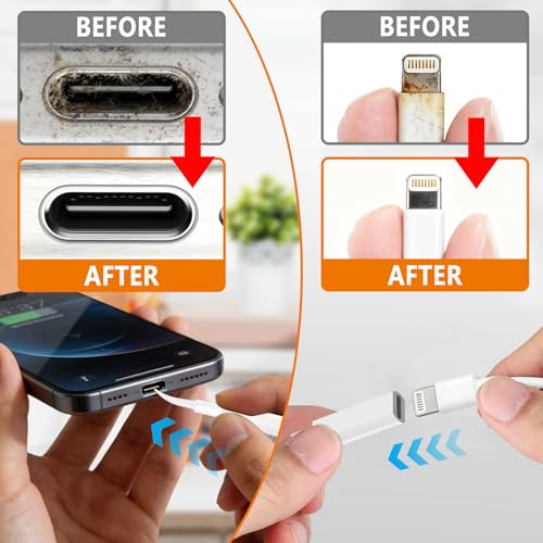 Cell Phone Cleaning Kit, iPhone Cleaning Kit for Charging Port Cleaner Keyboard Cleaning Kit for Airpods/Android/USB C/Earbuds/Laptop/iPad/Camera Lens with Stylus Pen (White, Brush Refill) White (with 10 Mini Brush)