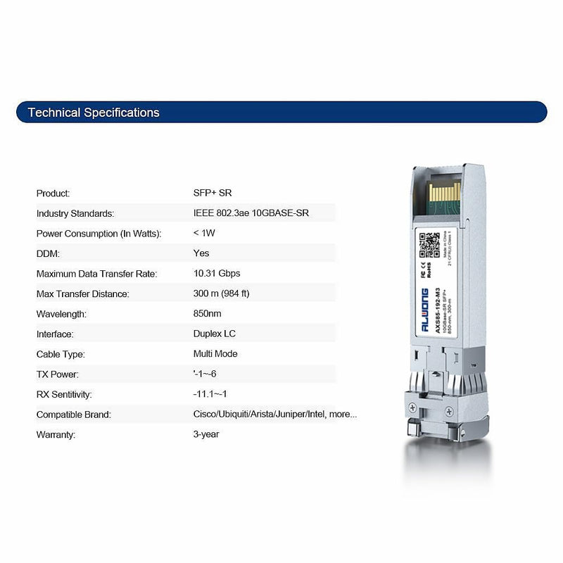 SFP+ to LC 10Gbase-SR Transceiver for Cisco SFP-10G-SR, Pack of 2 | 10G 850nm Multimode Module, Ideal for data center & server links, up to 300m, for Ubiquiti, Mikrotik, TP-Link etc 10G-SR