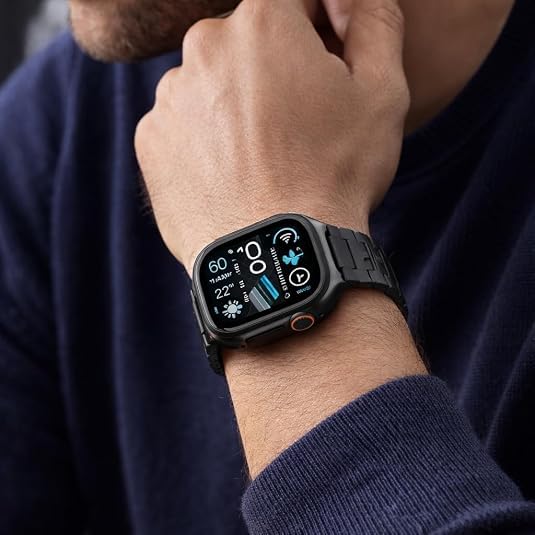 Stainless Steel Watch Band for Apple Watch Ultra, 49mm, 46mm, 45mm, 44mm, 42mm, Black, with Tool-Free Link Removal and Safety Clasp