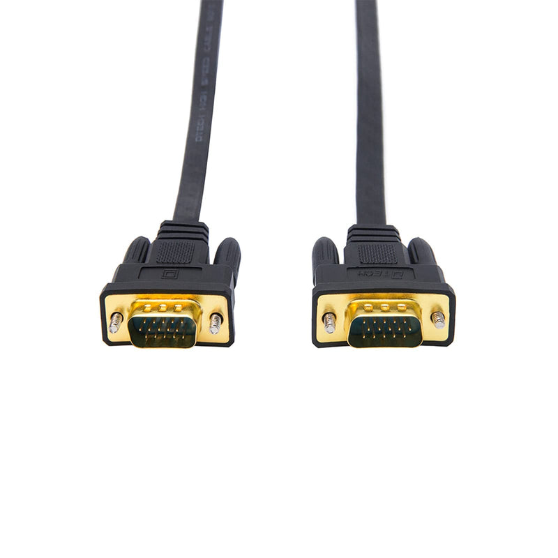 DTech 5M Ultra Thin Flat Type Computer Monitor VGA Cable Standard 15 Pin Male to Male Connector SVGA Wire 16 Feet - Black 16ft