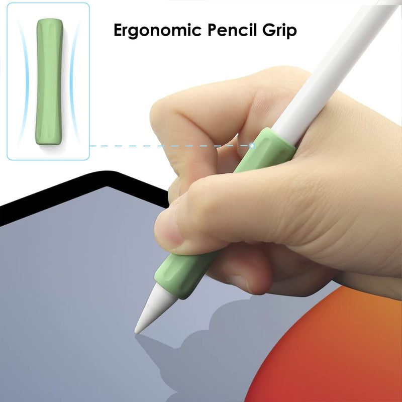 ProElife 2-Pack Ergonomics Grip Holder Anti-Rolling Protective Sleeve Cover for Apple Pencil 2nd & 1st Gen 2022-2018 iPad Pro 12.9'' 11''/Air 10.9'' Stylus Accessory Kits (Green/Lavender) Green/Lavender