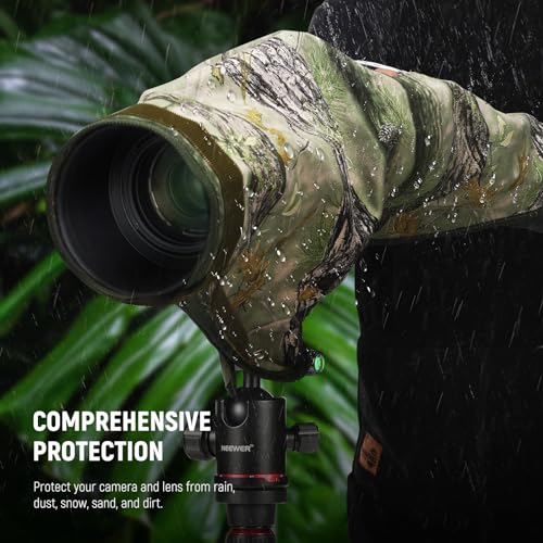 NEEWER Camera Rain Cover, M Medium Size Waterproof Raincoat Cover Sleeve for Canon Sony Nikon Fujifilm DSLR Camera & Lenses up to 200mm, Dual Sided Camouflage Green Camo Nylon, PB021