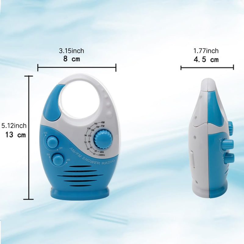 [AUSTRALIA] - Shower Radio, 3V 0.5W Adjustable Volume Showers AM FM Button Speaker Portable Waterproof Speaker Bathroom Shower Speakers Wireless Radio with Top Handle (Color:White and Blue) White and Blue 