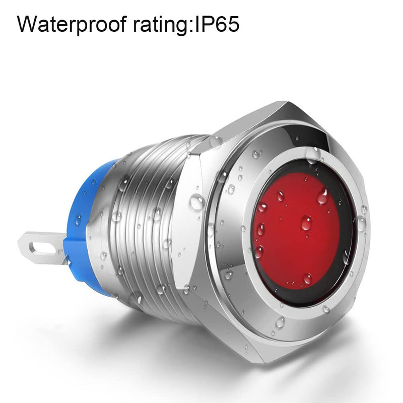 5pcs 12mm AC/DC 12-24V Stainless Steel Waterproof LED Indicator Light Metal Shell Pilot Custom Dash Signal Lamp Concave Head 12mm Without wire