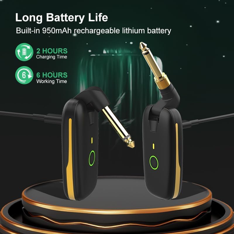[AUSTRALIA] - Wireless Guitar System with UHF Transmitter and Receiver, 7-Channel Rechargeable Audio, 164 Feet Range, 1/4” and 1/8” 2 in 1 Plug, USB-C Charging, Perfect for Guitar Bass Electric Musical Instruments 