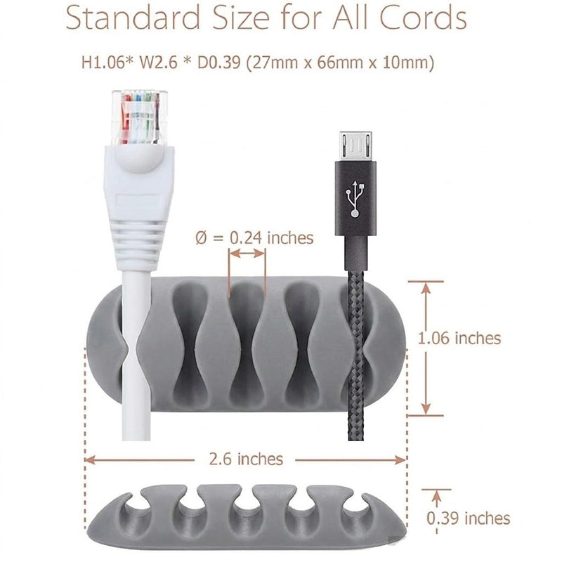 1 Pack TPR Grey Cord Organizer - Adhesive Cable Clips Holder for Desk, Wall, Car - Wire Management Clips for iPhone Charger, USB, Computer Cables -Cord Keepers with Strong Sticky Backing