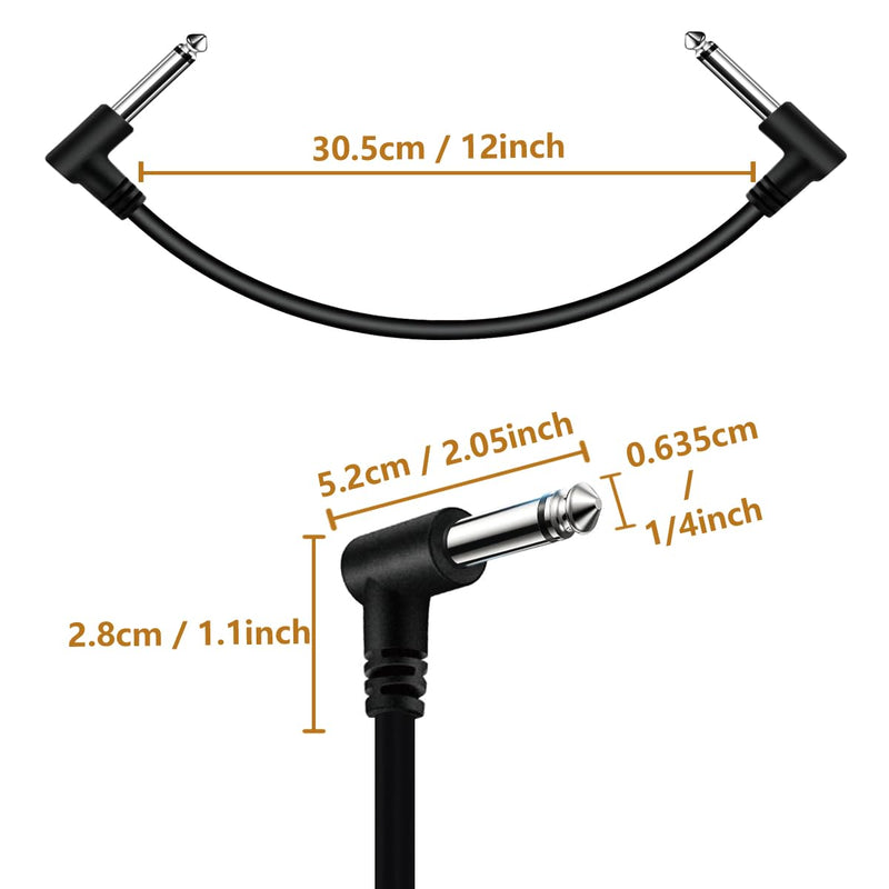 Pack of 8 Guitar Patch Cable for Effect Pedal Board 1/4" Right Angle TS Mono Cords (12 Inch-8 Pack) 12 Inch-8 Pack