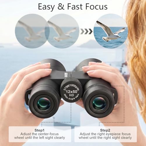 12x50 Binoculars for Adults Cruise Ship Travel Outdoor High Powerd Gift Standard Edition-Black