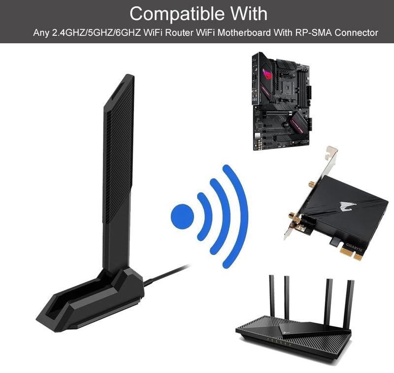 WiFi 7 WiFi 6E Tri-Band Antenna 2.4GHz 5GHz 6GHz Magnetic Base Antenna | Boosting WiFi Bluetooth Signal Range for PC Desktop Computer ASUS Gigabyte Aorus Gaming Motherboard WiFi Card