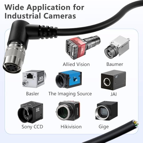 Alvin's Cables HR10A-7P-6S Hirose 6 Pin Female to Open End Power I/O Cable for Sony CCD, Basler, Keyence, Cognex, Baumer, Hikvision Industrial Camera, High Flex Shielded B-Type 6.6ft/2m Right angle 6 Pin B-Type