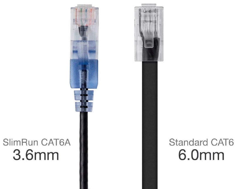 Monoprice Cat6A Ethernet Patch Cable - 1 Feet - Black | Network Internet Cord - RJ45, 550Mhz, UTP & - 115150 SlimRun Cat6A Ethernet Patch Cable - Snagless RJ45 UTP Pure Bare Copper Wire 10G