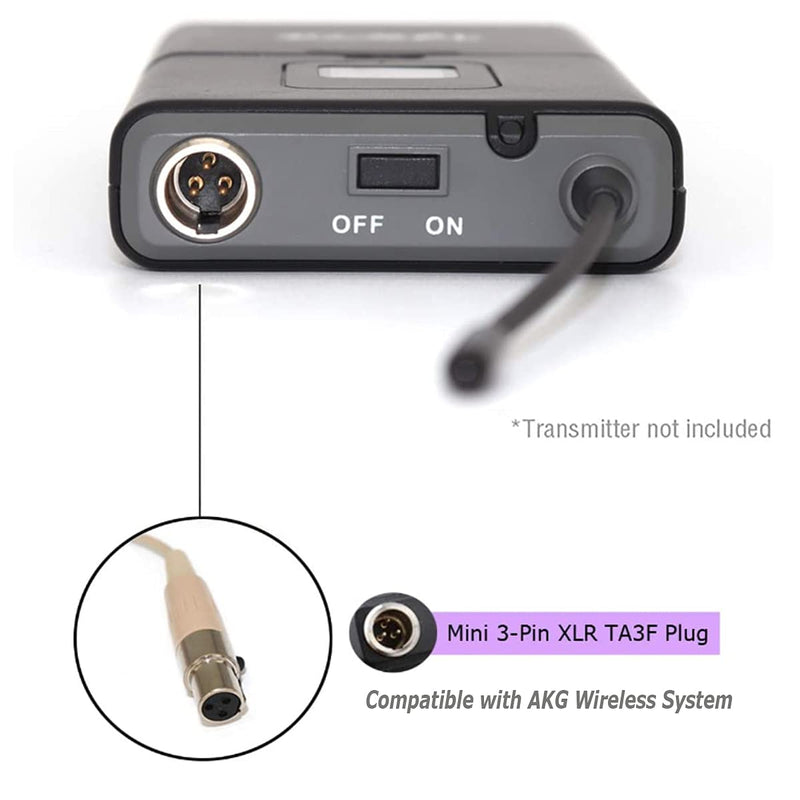 [AUSTRALIA] - Headset Microphone Double Over Ear Earset Over Ear Headworn Mic Compatible with AKG Wireless System Bodypack Transmitter with 1.2m Cable Windscreen Mini XLR 3 Pin TA3F Plug 