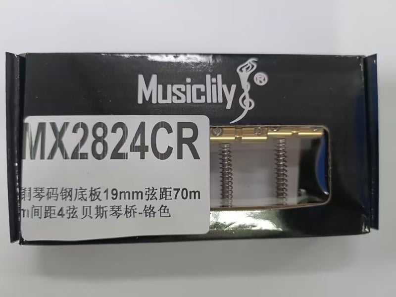 Musiclily Pro 19mm Classic Standard Hardtail Fixed 4-String Bass Bridge Top-loading with Brass Saddles Steel Plate for Jazz Bass Precision Bass PB JB Style Eelectric Bass, Chrome