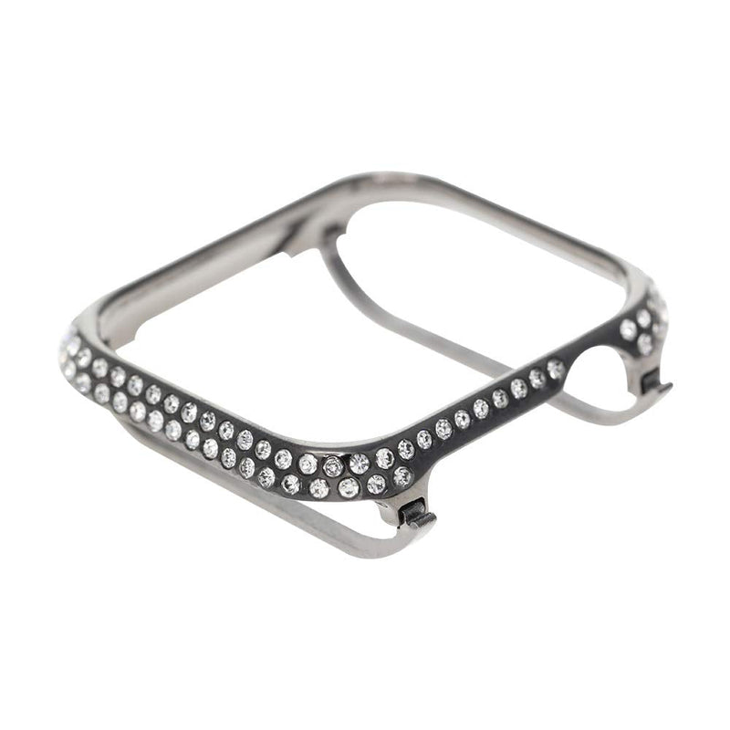 Compatible with Apple Watch Series 6 5 4 SE 3 2 1 Bling Cover Sparkling Rhinestone Diamond Jewelry Case Bezel 40mm 44mm for Men Women (Black Platinum, 44mm)