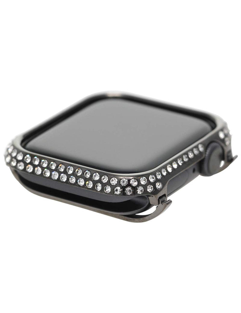 Compatible with Apple Watch Series 6 5 4 SE 3 2 1 Bling Cover Sparkling Rhinestone Diamond Jewelry Case Bezel 40mm 44mm for Men Women (Black Platinum, 44mm)