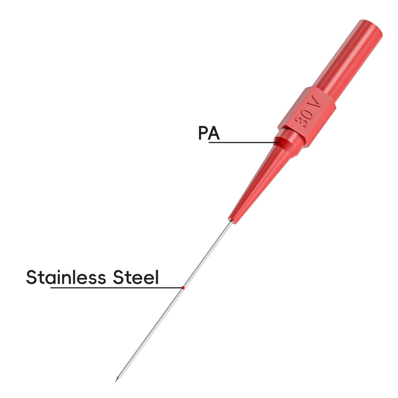 Cleqee 10PCS 0.7mm Long Version Test Probes Pins Non-Destructive Insulation Wire Piercing Needles Stainless Steel Multimeter Probes for 4mm Male Banana Plug Red&Black Long Version Red&Black