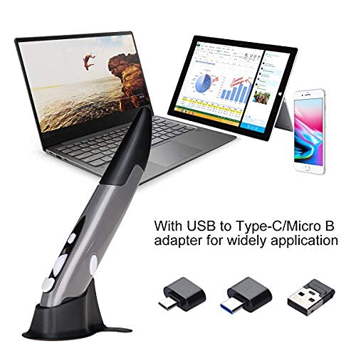 Wireless Optical Pocket Pen Mouse, Lychee 2.4GHZ USB Wireless Optical Pen Mouse 800/1200/1600 DPI Adjustable Handwriting Mini Air Mouse Mice for PC Laptop Notebook Computer Mac (Grey) Grey