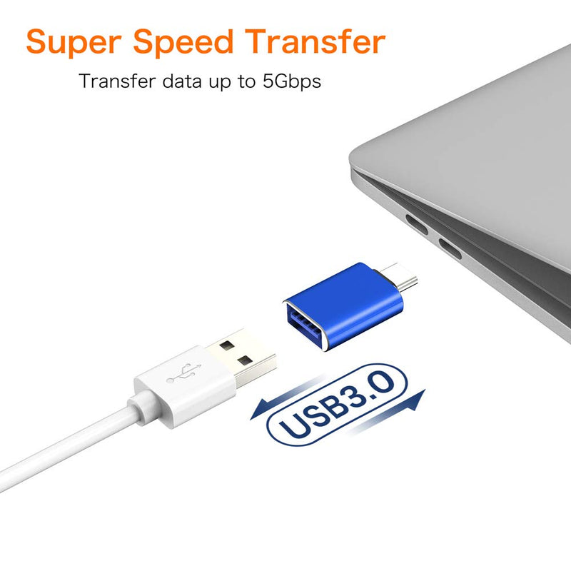 USB C to USB Adapter [2-Pack], JXMOX Thunderbolt 3 to USB 3.0 OTG Adapter Compatible MacBook Pro,Chromebook,Pixelbook,Microsoft Surface Go,Galaxy S8 S9 S10 S20 Plus,Note 8 9,Pixel 2 3(Blue) Blue