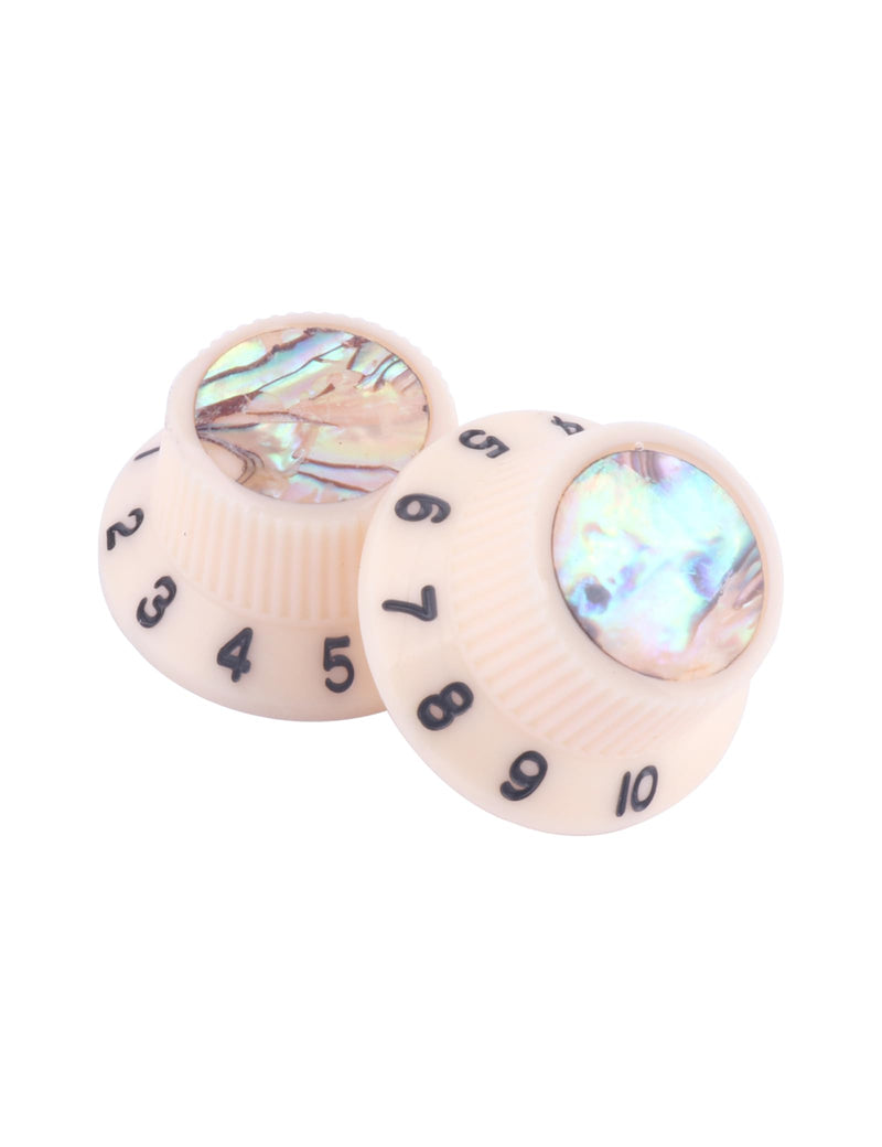 Guitar Knobs Abalone Top Speed Control Knobs 6mm Shaft Pots Volumn Tone Knobs Compatiable with Strat Stratocaster Electric Guitar Set of 3Pcs Ivory.