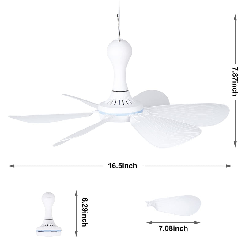 Xindejia USB Powered Small Ceiling Fan 6 Blades Quiet DC 5V USB Hanging Fans for Indoor Outdoor RV Bed Room Dorm Desk Travel Camping Tent Cubicle Mini Portable Canopy Fans - White Remote Control