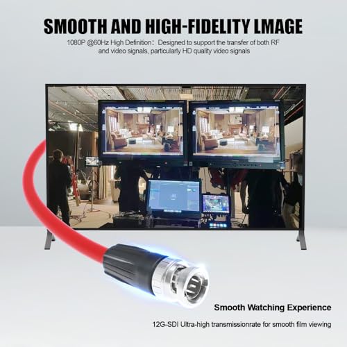 Alvin's Cables 12G HD SDI Video Coaxial Cable BNC Male to Male for 4K Video Camera (Red 1M) 1m/3.3ft Red