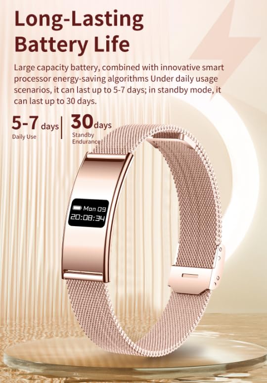 Smart Bragelet Health &-Fitness-Tracker with Stress Management, Workout Intensity, Sleep Tracking, 24/7 Heart Rate and More, Midnight Black/Rose Gold (Mesh Gold) Mesh Gold