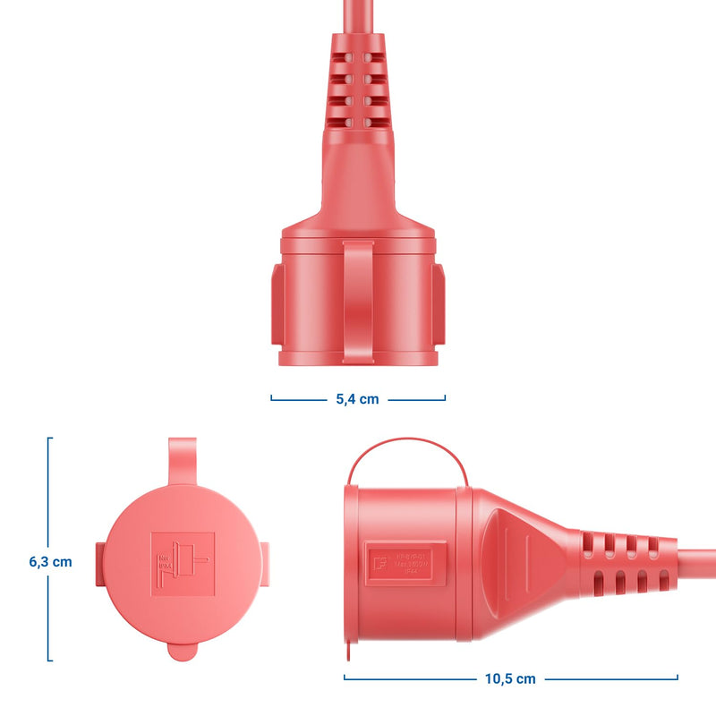 [AUSTRALIA] - deleyCON 2 m Outdoor Extension Cable Power Cable IP44 (H07RN-F 3G1.5 mm²) Power Extension Weatherproof Rubber Cable for Outdoor Use - Protective Contact Plug to Socket - Red 