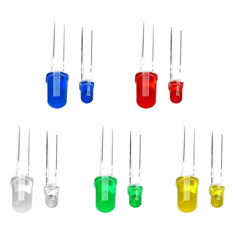 [AUSTRALIA] - MINGZE LED Light Emitting Diodes Set, 3 mm Diodes Electronic Components Light Emitting Diodes Round 2-Pin Electronic Components with 5 Colours Red Blue Green Yellow White (Pack of 500) 500 pieces 3 mm 
