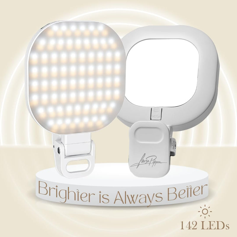 Larsa Pippen - The Larsa Light - LED Selfie Light with Clip & Glass Mirror - Rechargeable Selfie Light for Phone or Camera - 142 LEDs-Adjustable Brightness - Ideal for Makeup, TikTok, Content Creators