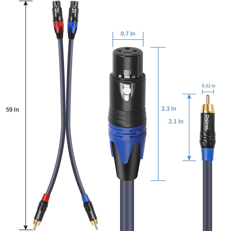 Disino Dual Female XLR to Dual RCA Cable, Heavy Duty 2-XLR Female to 2 RCA/Phone Plug Male HiFi Stereo Audio Connection Microphone Cable Interconnect Lead Wire - 10 Feet /3 Meters